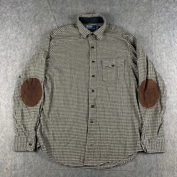 Polo Ralph Lauren Mens Houndstooth Elbow Patch Long Sleeve Button Down Shirt - Picture 1 of 10